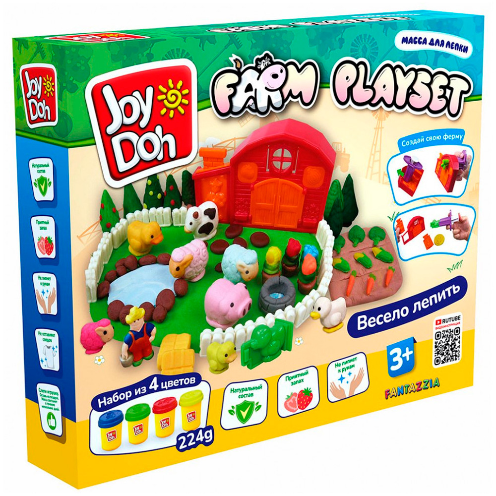 Набор для творчества Масса для лепки Joy Doh набор FARM PLAYSE -ФЕРМЕРСКОЕ ПОДВОРЬЕ,3d формы,бол. ферма,17 аксессуаров,4 баночки с тестом FARM-224 pot /12/ ***