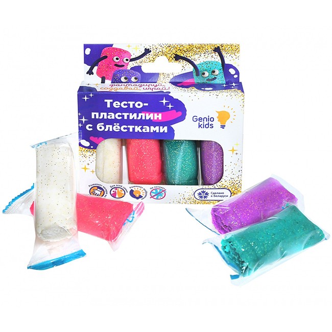 Набор ДТ Тесто пластилин 4 цвета с блестками ТА1087 /Genio Kids.