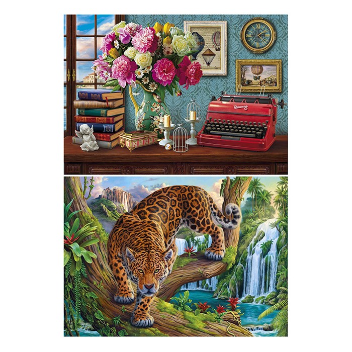 Набор для творчества Алмазная раскраска двухстор.Леопард на дереве.Натюрморт с печатной машинкой 40*50 см НД-1973 .