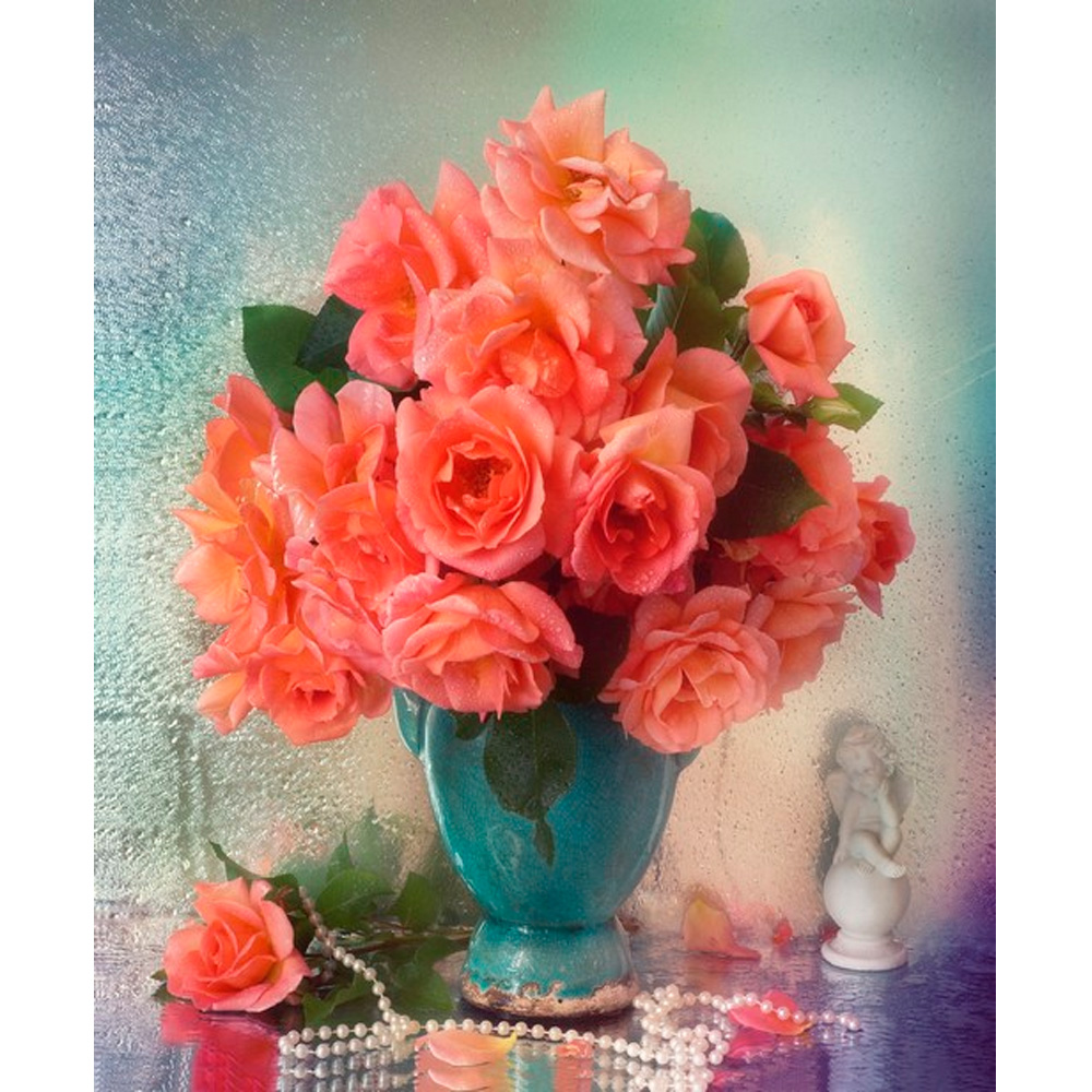 Набор ДТ Роспись по холсту 30х40 см Розовые розы и натуральный жемчуг ХК-6320