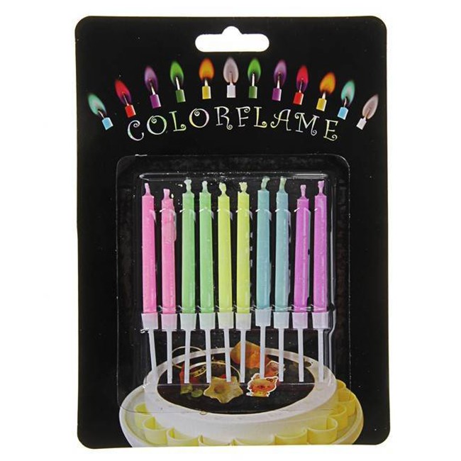 Свечи для торта с цветным пламенем 6 см (время горения - 7 мин.) (10 шт./уп.) Ч18070