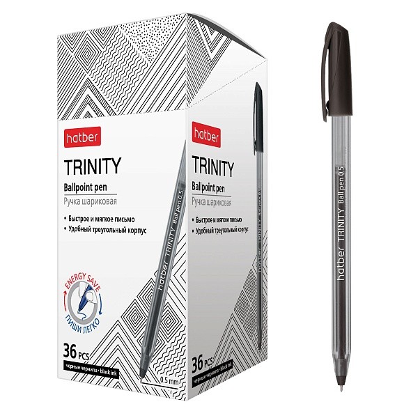 Ручка шарик Черная TRINITY  0,5мм на масляной основе 085300 Hatber