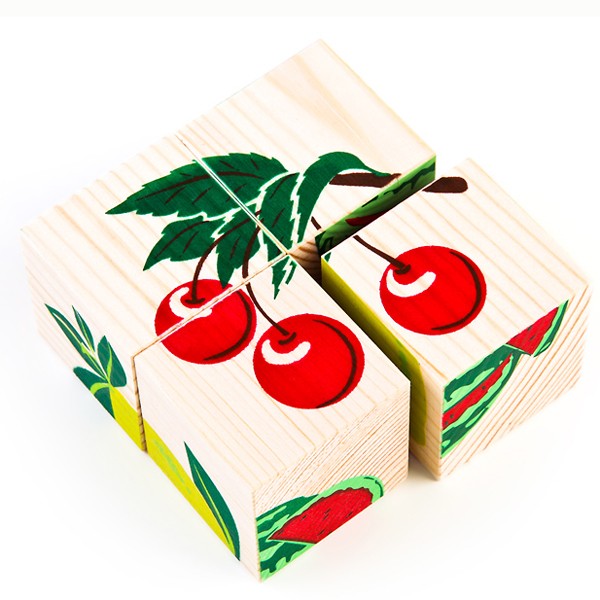 Деревянные кубики 4шт Фрукты-ягоды 3333-2