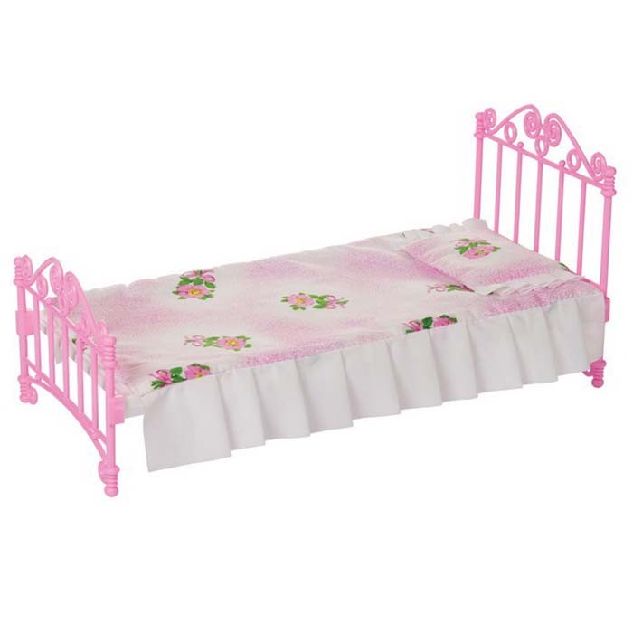 Мебель Кровать розовая с постельным бельем С-1427 Огонек 