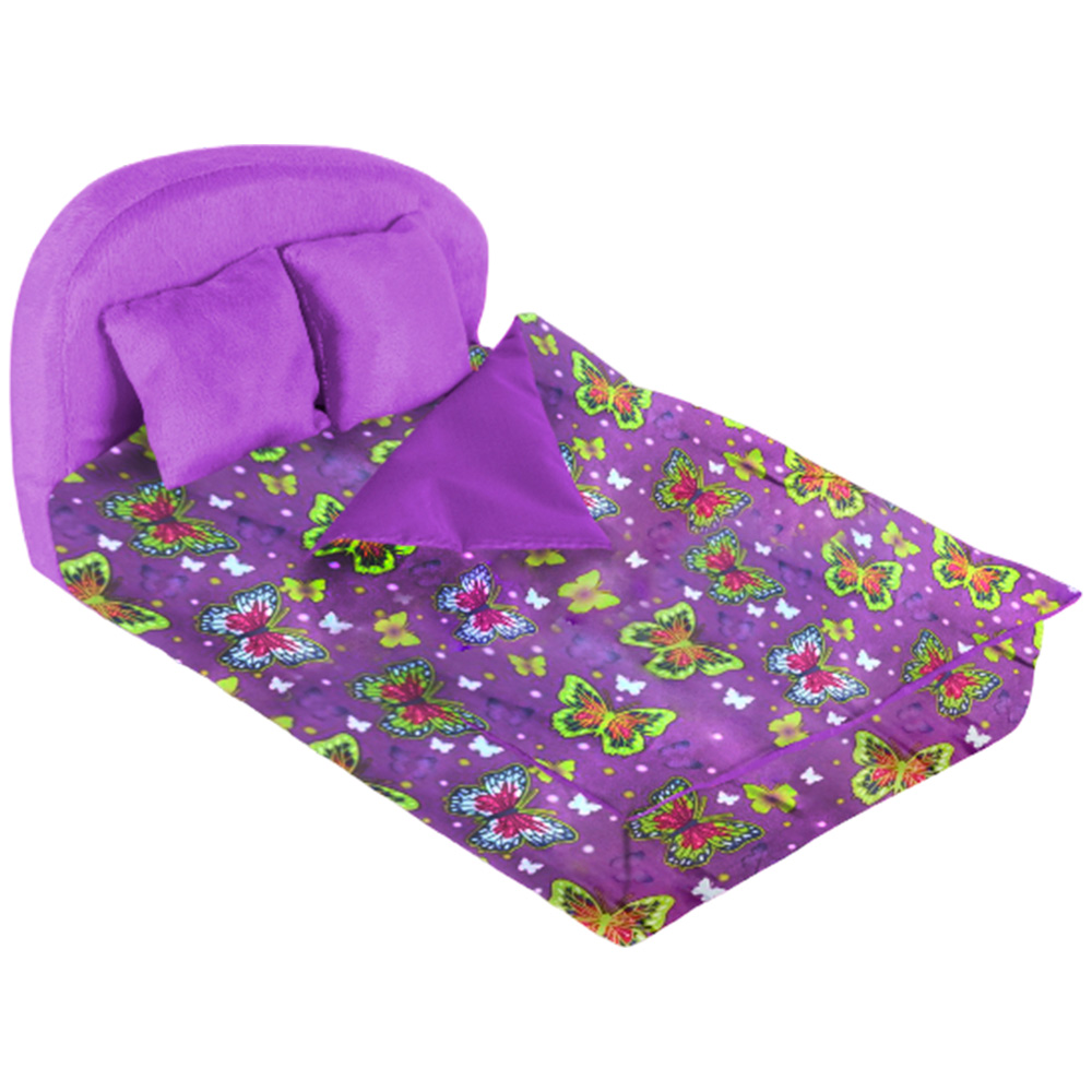 Мебель мягкая Кровать,2 подушки,одеяло "Бабочки на фиолетовом" с фиолетовым плюшем НМ-003-34