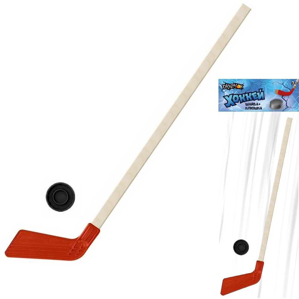 Набор хоккейный клюшка Dvizhok 80см,1 шайба цв. Красный ХК 1.