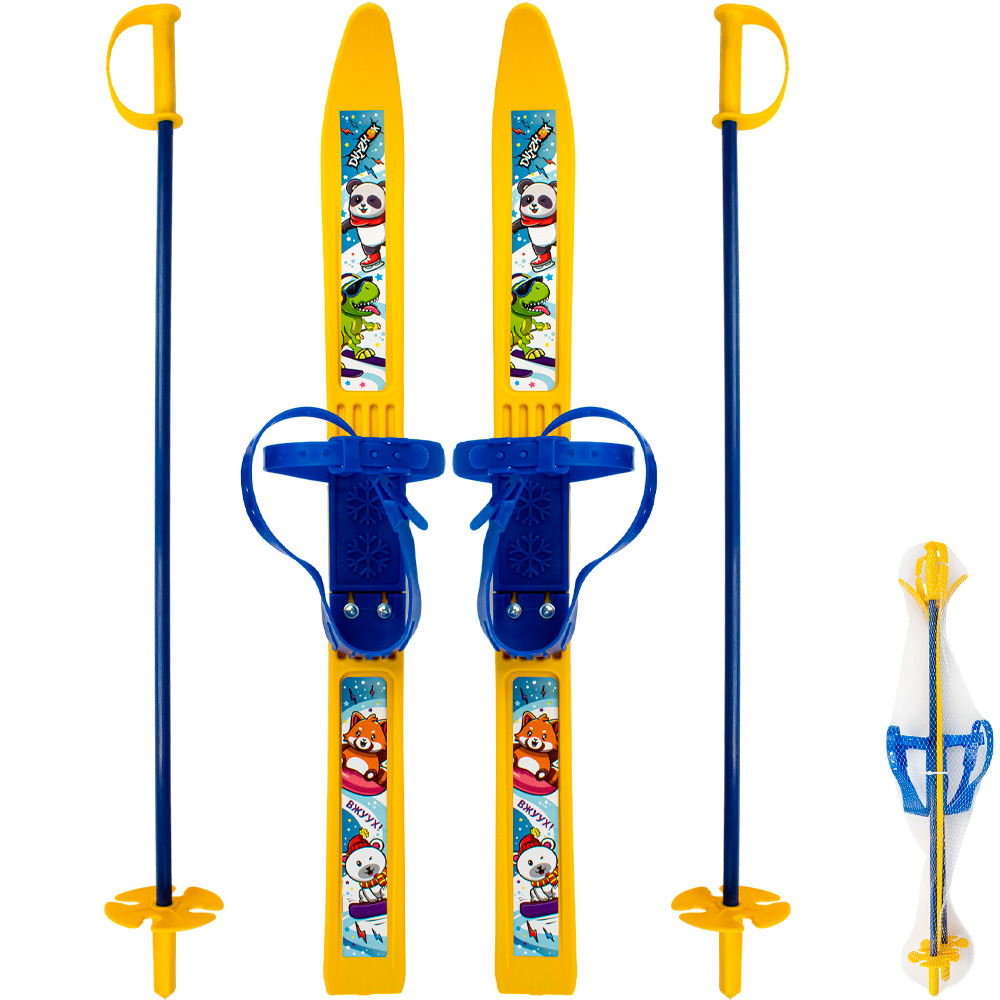 Лыжи детские Олимпик-спорт 66/75 см жёлтые с палками из стеклопластика в сетке МПЛ 102.00 Dvizhok 
