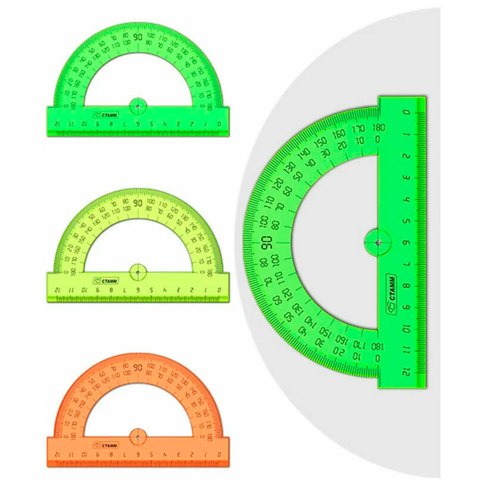 Транспортир 12см 180* NEON Cristal ассорти отливн.шкала СТАММ ТР310